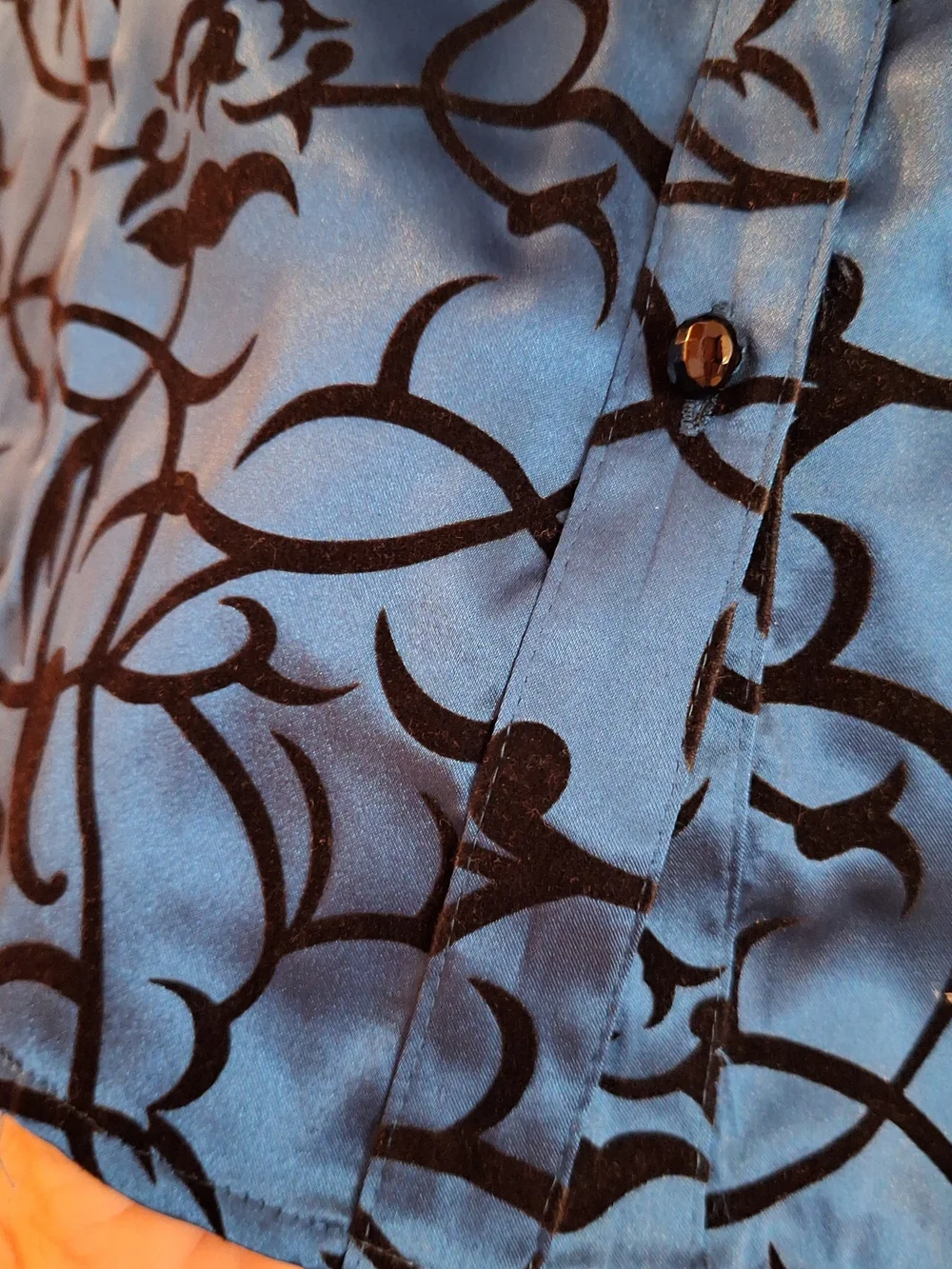 Lane Bryant Blue Floral Velvet Burnout Button-Up Top